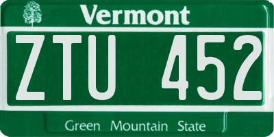 VT license plate ZTU452