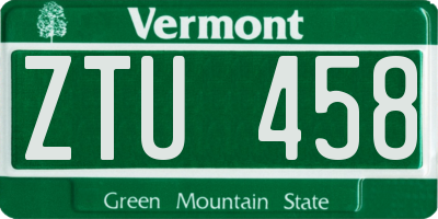 VT license plate ZTU458