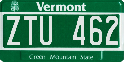 VT license plate ZTU462