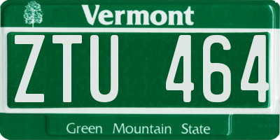 VT license plate ZTU464