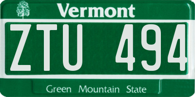 VT license plate ZTU494