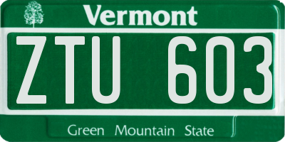 VT license plate ZTU603