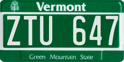 VT license plate ZTU647