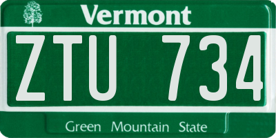 VT license plate ZTU734