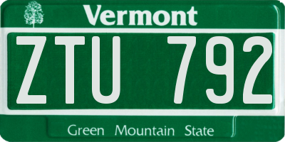 VT license plate ZTU792