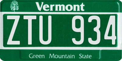 VT license plate ZTU934
