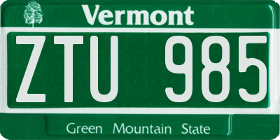 VT license plate ZTU985