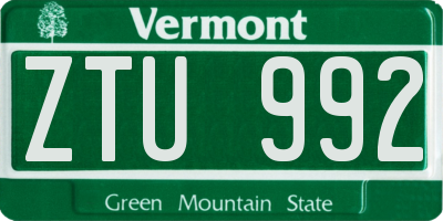 VT license plate ZTU992