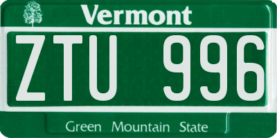 VT license plate ZTU996