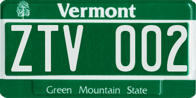 VT license plate ZTV002