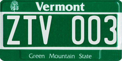 VT license plate ZTV003
