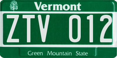 VT license plate ZTV012