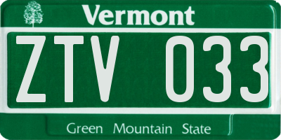 VT license plate ZTV033