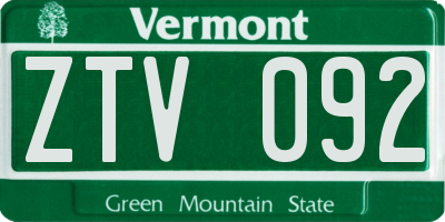 VT license plate ZTV092