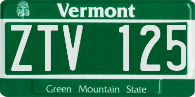 VT license plate ZTV125