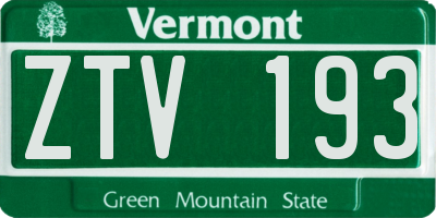 VT license plate ZTV193