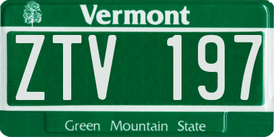 VT license plate ZTV197