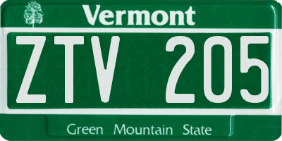 VT license plate ZTV205