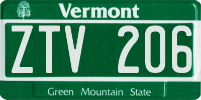 VT license plate ZTV206