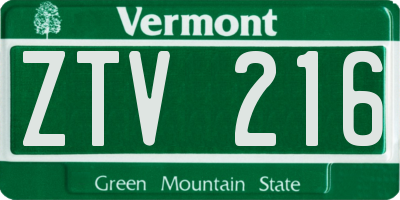 VT license plate ZTV216