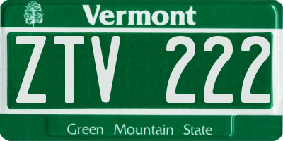 VT license plate ZTV222
