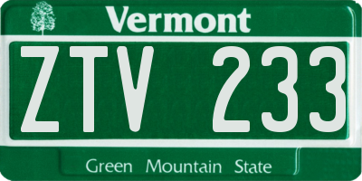 VT license plate ZTV233