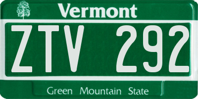 VT license plate ZTV292