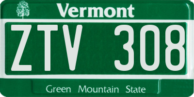 VT license plate ZTV308