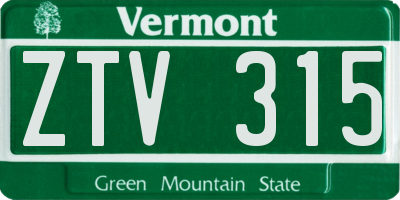 VT license plate ZTV315