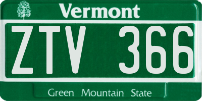 VT license plate ZTV366