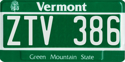VT license plate ZTV386
