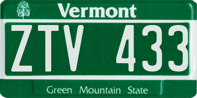 VT license plate ZTV433