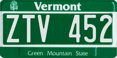 VT license plate ZTV452