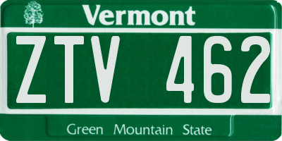 VT license plate ZTV462
