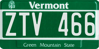 VT license plate ZTV466