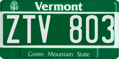 VT license plate ZTV803
