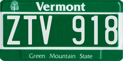 VT license plate ZTV918