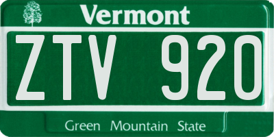 VT license plate ZTV920