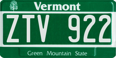 VT license plate ZTV922