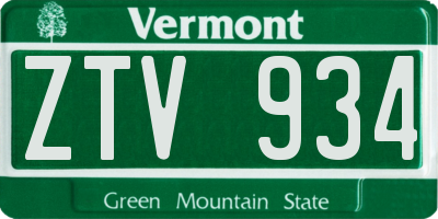 VT license plate ZTV934