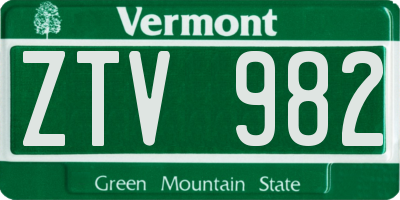 VT license plate ZTV982