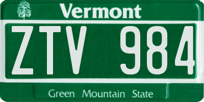 VT license plate ZTV984