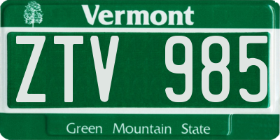 VT license plate ZTV985