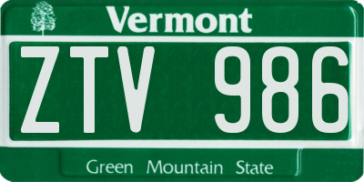 VT license plate ZTV986