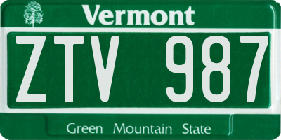 VT license plate ZTV987