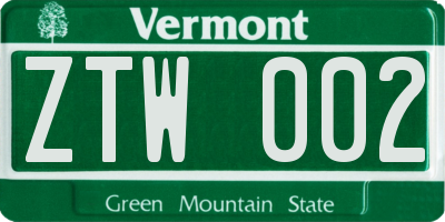 VT license plate ZTW002