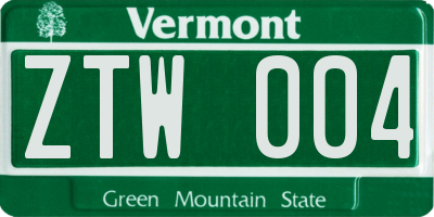 VT license plate ZTW004