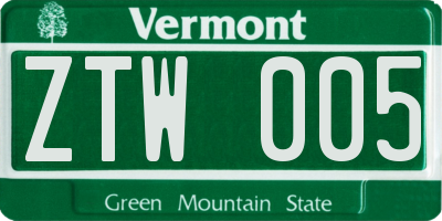 VT license plate ZTW005