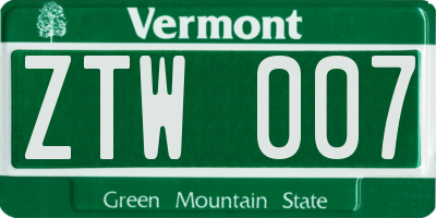 VT license plate ZTW007