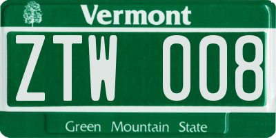 VT license plate ZTW008